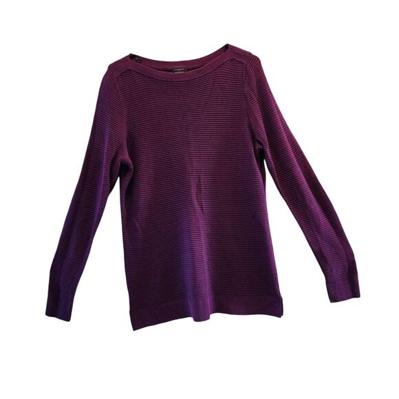 Ann Taylor Knit Ribbed Sweater Top Women L Purple Long Sleeve Round Neck Viscose - Picture 5 of 8